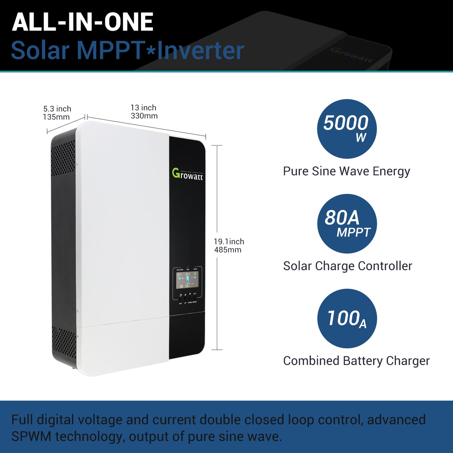 Growatt  MPPT 5KW 48V Off Grid Solar Panel Inverter With 15kwh Battery  and 5kw Panels